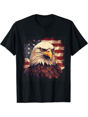 Sea Eagle US Flag Patriotic 4th Of July With Bald Eagle T-Shirt 180G 100% Cotton Printed Round Neck Short-Sleeve T-Shirt, Gifts for Men Dad Husband Grandpa, S-XXXL, Black