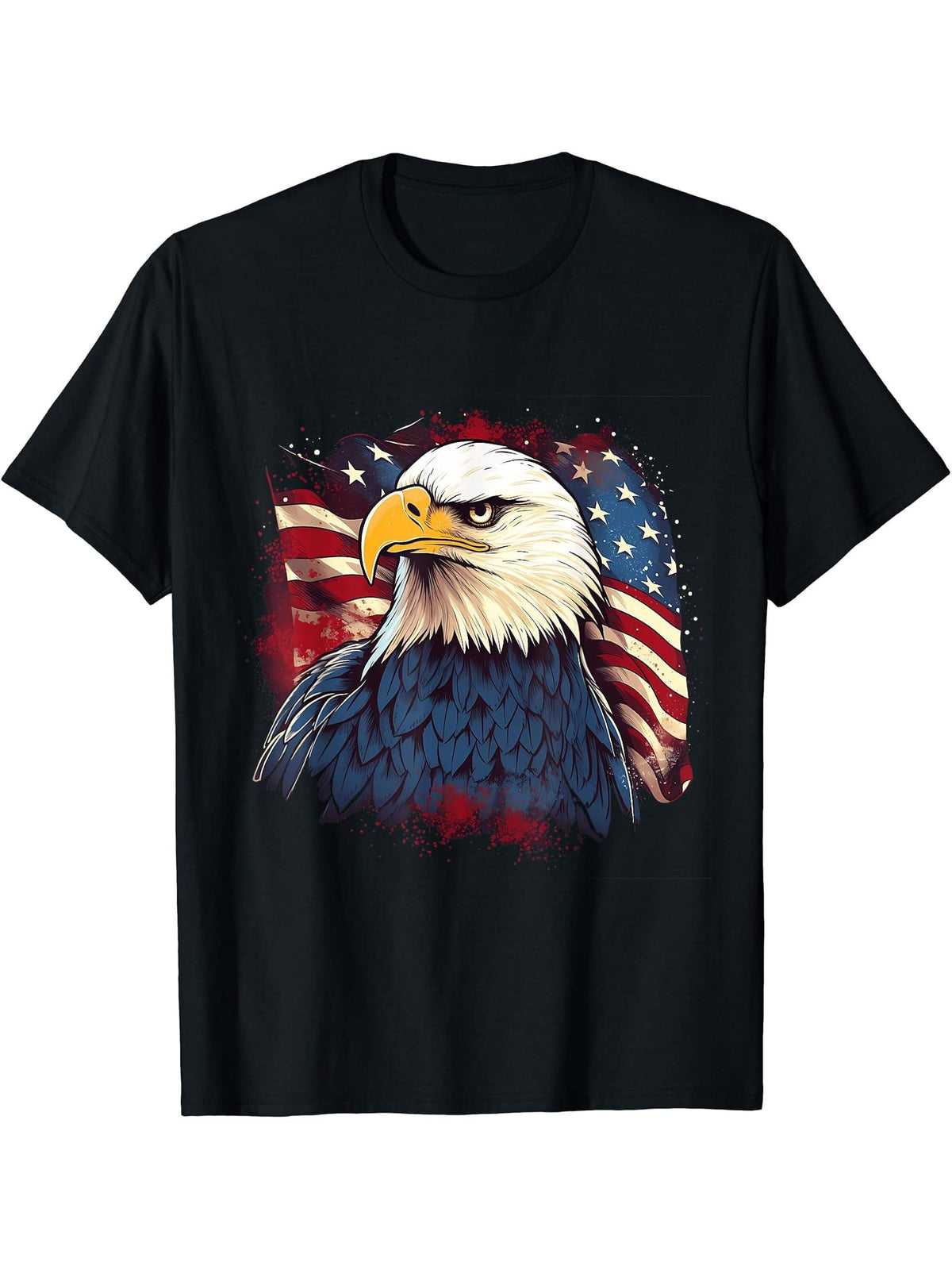 Sea Eagle US Flag Patriotic 4th Of July With Bald Eagle T-Shirt 180G 100% Cotton Printed Round Neck Short-Sleeve T-Shirt, Gifts for Men Dad Husband Grandpa, S-XXXL, Black