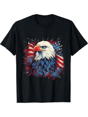 Sea Eagle US Flag Patriotic 4th Of July With Bald Eagle T-Shirt 180G 100% Cotton Printed Round Neck Short-Sleeve T-Shirt, Gifts for Men Dad Husband Grandpa, S-XXXL, Black