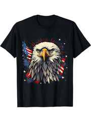 Sea Eagle US Flag Patriotic 4th Of July With Bald Eagle T-Shirt 180G 100% Cotton Printed Round Neck Short-Sleeve T-Shirt, Gifts for Men Dad Husband Grandpa, S-XXXL, Black