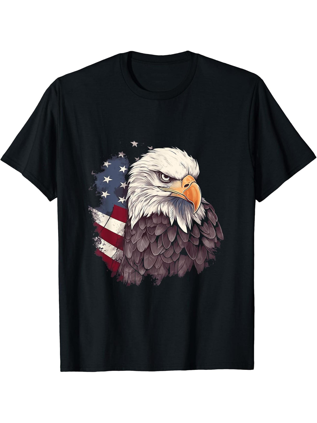Sea Eagle US Flag Patriotic 4th Of July With Bald Eagle T-Shirt 180G 100% Cotton Printed Round Neck Short-Sleeve T-Shirt, Gifts for Men Dad Husband Grandpa, S-XXXL, Black