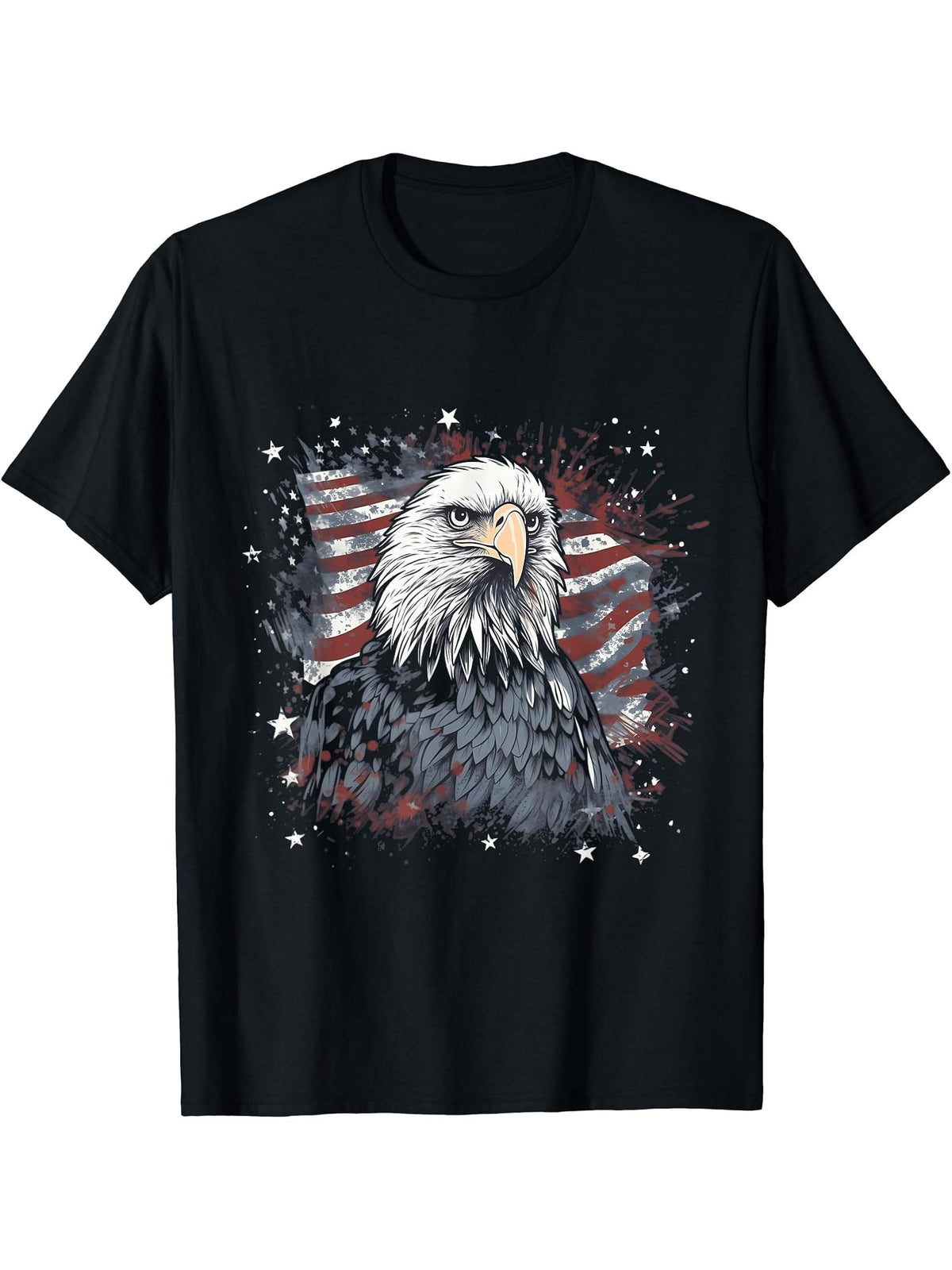 Sea Eagle US Flag Patriotic 4th Of July With Bald Eagle T-Shirt 180G 100% Cotton Printed Round Neck Short-Sleeve T-Shirt, Gifts for Men Dad Husband Grandpa, S-XXXL, Black