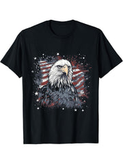 Sea Eagle US Flag Patriotic 4th Of July With Bald Eagle T-Shirt 180G 100% Cotton Printed Round Neck Short-Sleeve T-Shirt, Gifts for Men Dad Husband Grandpa, S-XXXL, Black