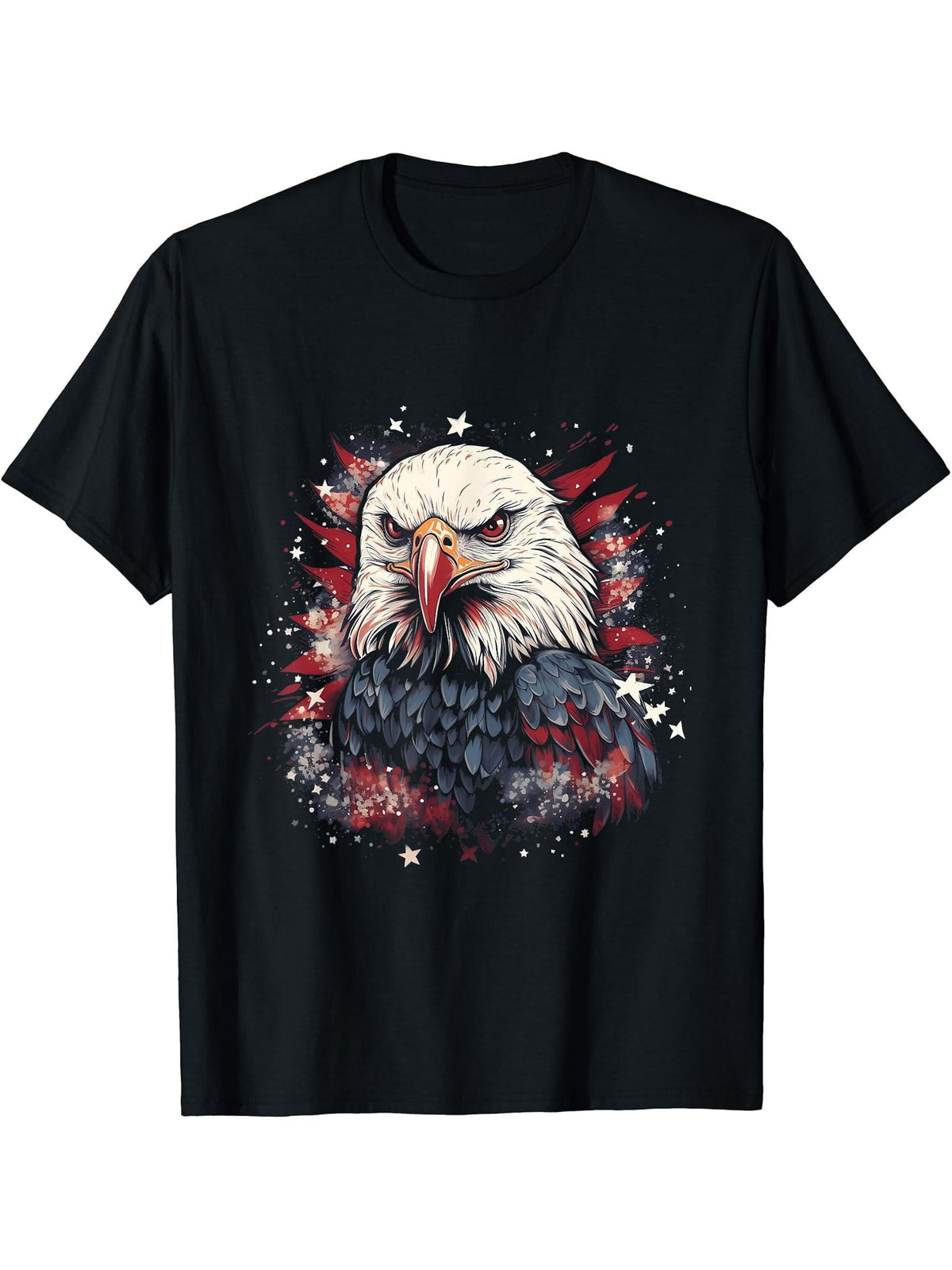 Sea Eagle US Flag Patriotic 4th Of July With Bald Eagle T-Shirt 180G 100% Cotton Printed Round Neck Short-Sleeve T-Shirt, Gifts for Men Dad Husband Grandpa, S-XXXL, Black