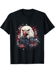 Sea Eagle US Flag Patriotic 4th Of July With Bald Eagle T-Shirt 180G 100% Cotton Printed Round Neck Short-Sleeve T-Shirt, Gifts for Men Dad Husband Grandpa, S-XXXL, Black