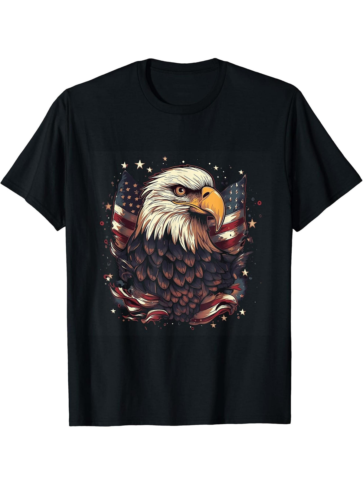 Sea Eagle US Flag Patriotic 4th Of July With Bald Eagle T-Shirt 180G 100% Cotton Printed Round Neck Short-Sleeve T-Shirt, Gifts for Men Dad Husband Grandpa, S-XXXL, Black