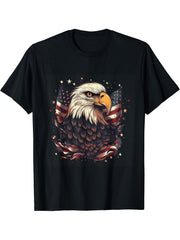 Sea Eagle US Flag Patriotic 4th Of July With Bald Eagle T-Shirt 180G 100% Cotton Printed Round Neck Short-Sleeve T-Shirt, Gifts for Men Dad Husband Grandpa, S-XXXL, Black