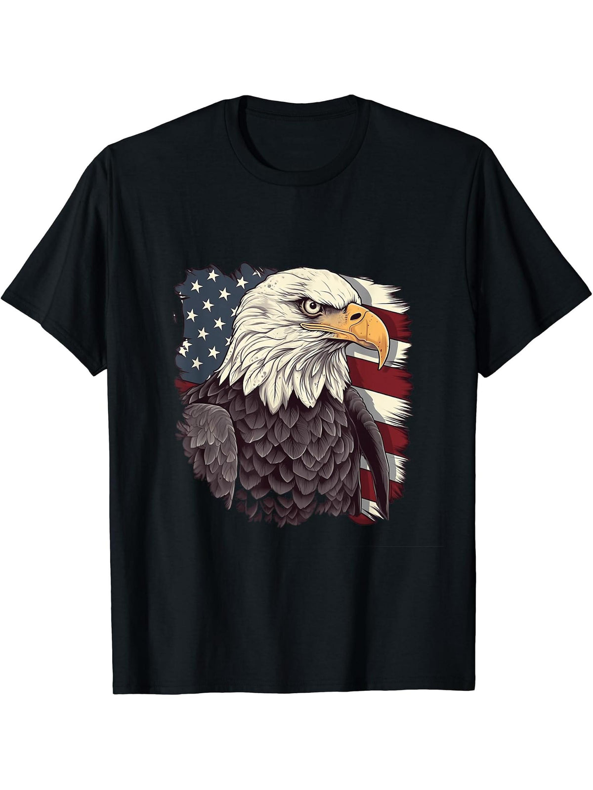 Sea Eagle US Flag Patriotic 4th Of July With Bald Eagle T-Shirt 180G 100% Cotton Printed Round Neck Short-Sleeve T-Shirt, Gifts for Men Dad Husband Grandpa, S-XXXL, Black