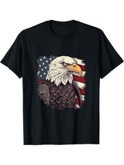 Sea Eagle US Flag Patriotic 4th Of July With Bald Eagle T-Shirt 180G 100% Cotton Printed Round Neck Short-Sleeve T-Shirt, Gifts for Men Dad Husband Grandpa, S-XXXL, Black
