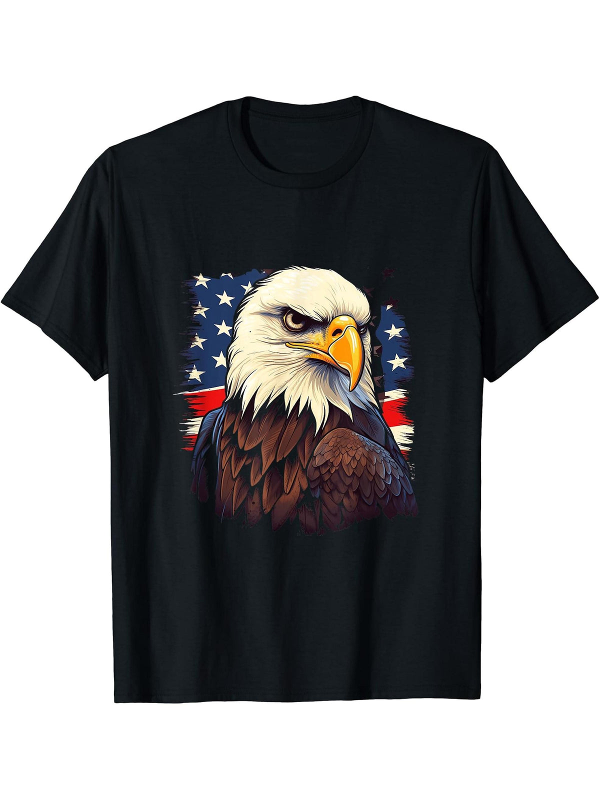 Sea Eagle US Flag Patriotic 4th Of July With Bald Eagle T-Shirt 180G 100% Cotton Printed Round Neck Short-Sleeve T-Shirt, Gifts for Men Dad Husband Grandpa, S-XXXL, Black