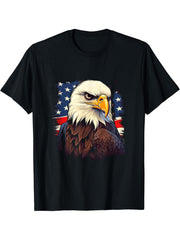 Sea Eagle US Flag Patriotic 4th Of July With Bald Eagle T-Shirt 180G 100% Cotton Printed Round Neck Short-Sleeve T-Shirt, Gifts for Men Dad Husband Grandpa, S-XXXL, Black