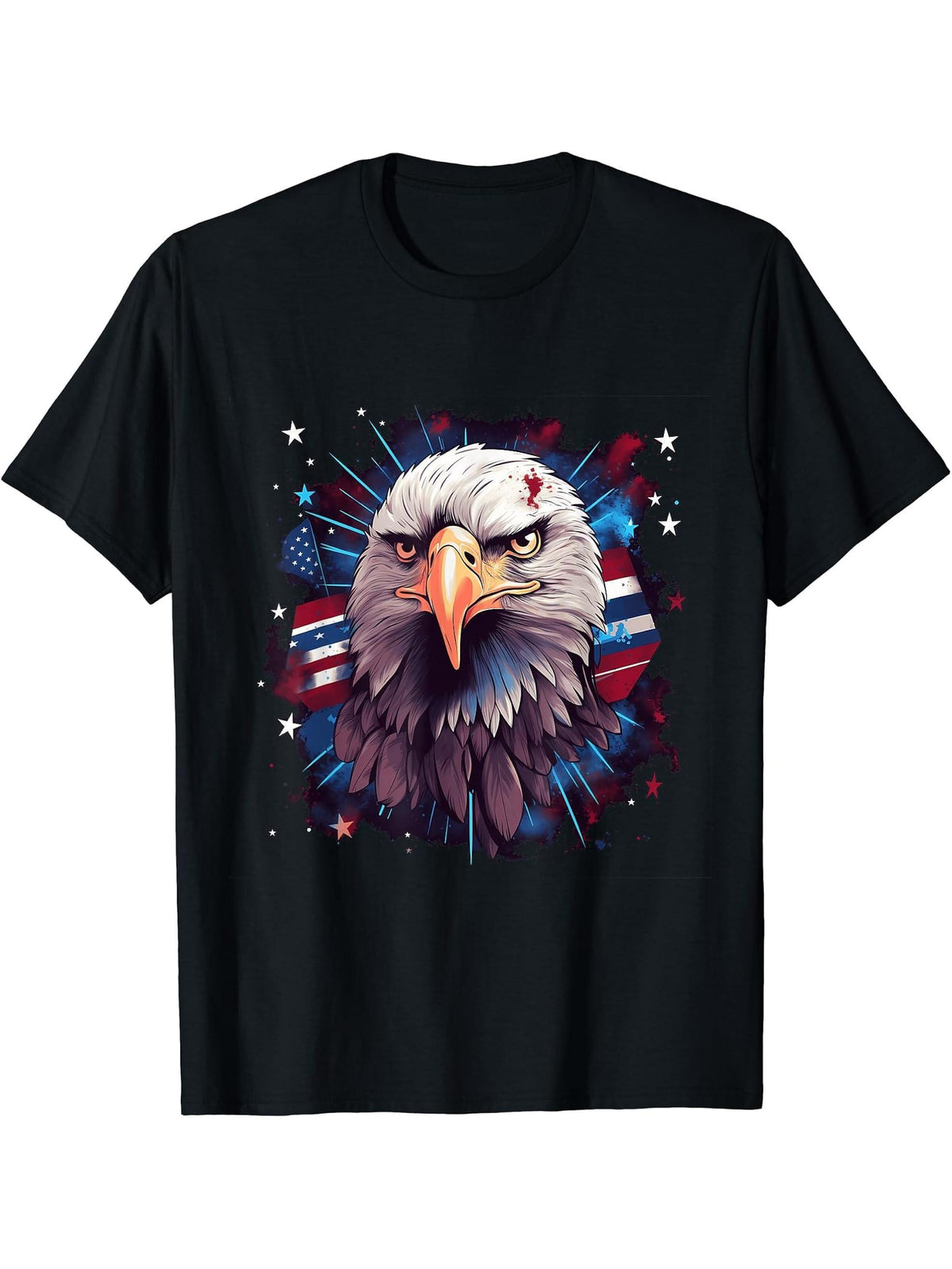 Sea Eagle US Flag Patriotic 4th Of July With Bald Eagle T-Shirt 180G 100% Cotton Printed Round Neck Short-Sleeve T-Shirt, Gifts for Men Dad Husband Grandpa, S-XXXL, Black