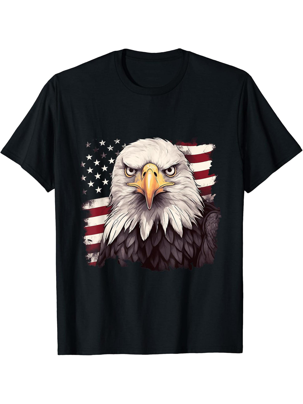 Sea Eagle US Flag Patriotic 4th Of July With Bald Eagle T-Shirt 180G 100% Cotton Printed Round Neck Short-Sleeve T-Shirt, Gifts for Men Dad Husband Grandpa, S-XXXL, Black