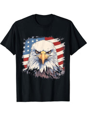 Sea Eagle US Flag Patriotic 4th Of July With Bald Eagle T-Shirt 180G 100% Cotton Printed Round Neck Short-Sleeve T-Shirt, Gifts for Men Dad Husband Grandpa, S-XXXL, Black