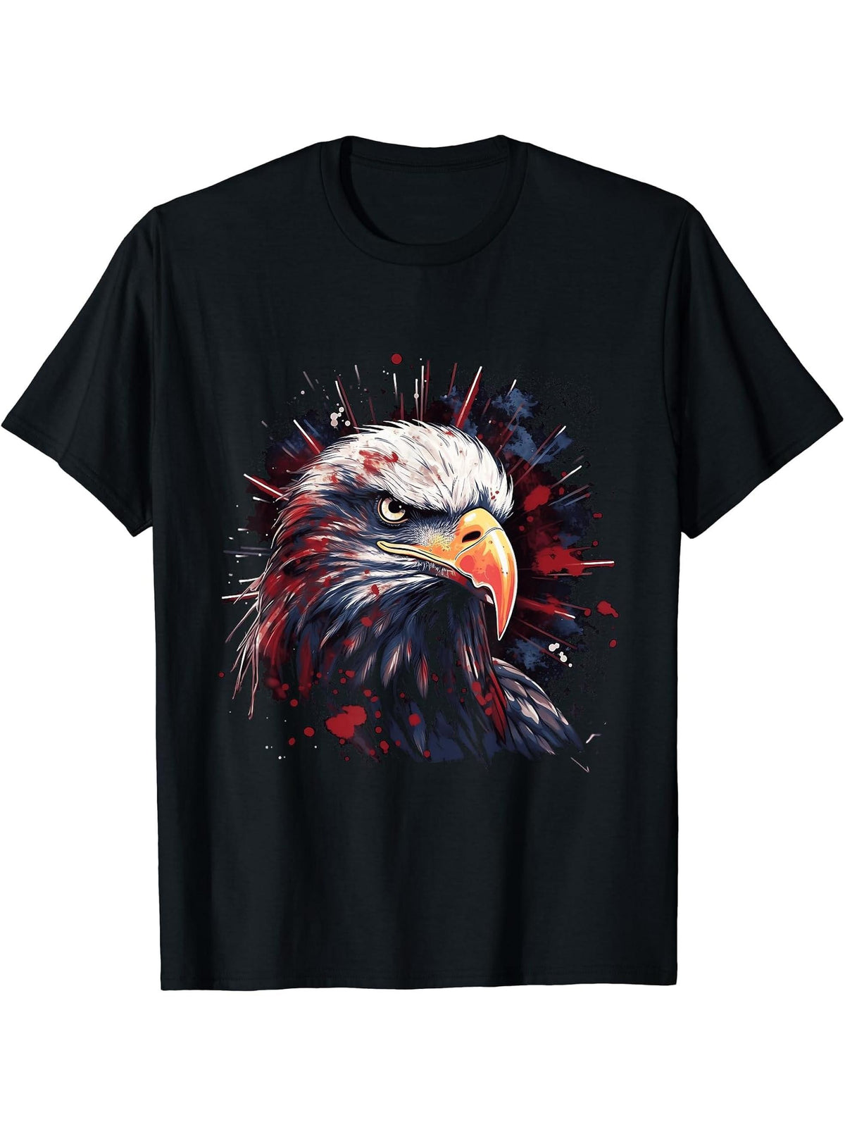 Sea Eagle US Flag Patriotic 4th Of July With Bald Eagle T-Shirt 180G 100% Cotton Printed Round Neck Short-Sleeve T-Shirt, Gifts for Men Dad Husband Grandpa, S-XXXL, Black