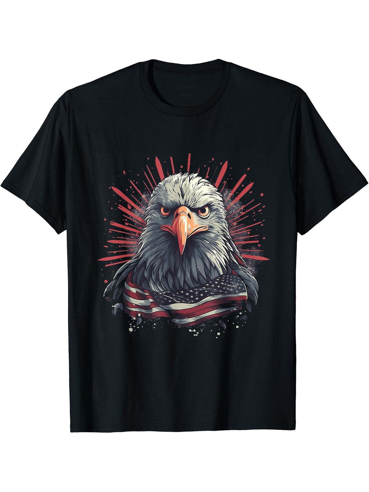 Sea Eagle US Flag Patriotic 4th Of July With Bald Eagle T-Shirt 180G 100% Cotton Printed Round Neck Short-Sleeve T-Shirt, Gifts for Men Dad Husband Grandpa, S-XXXL, Black