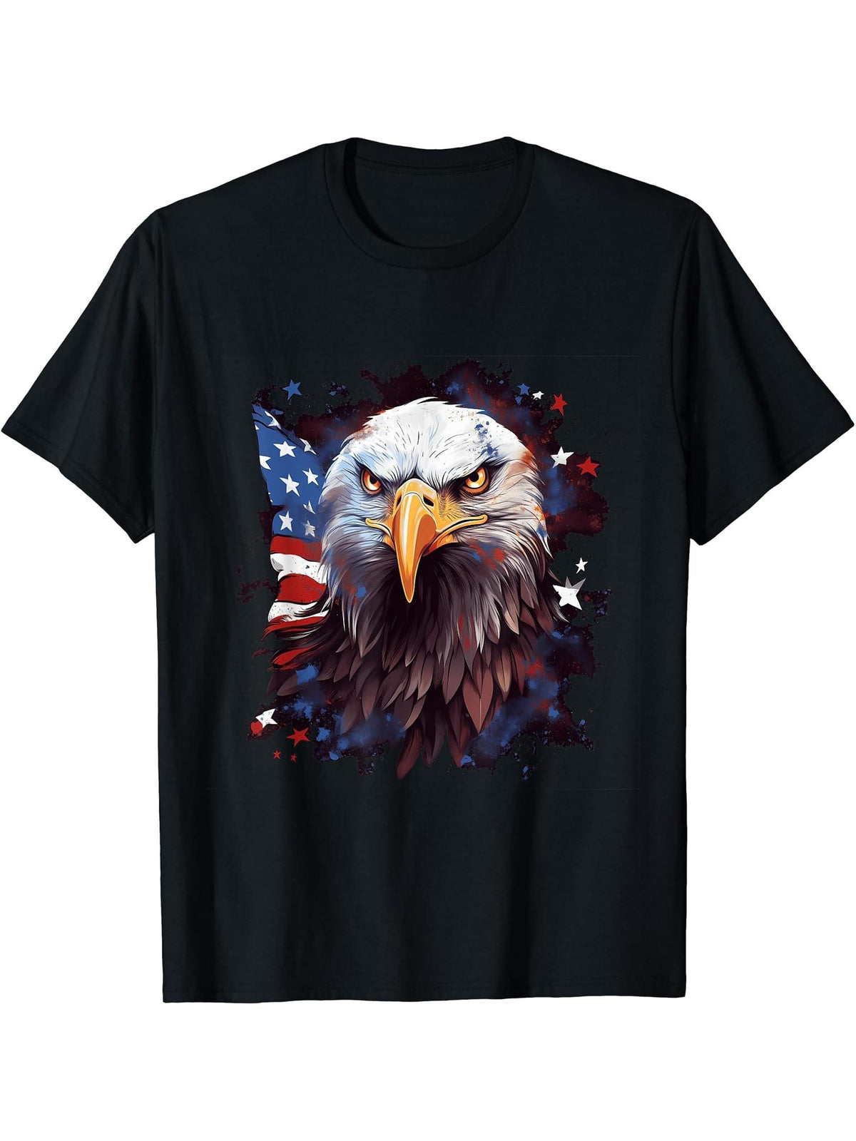 Sea Eagle US Flag Patriotic 4th Of July With Bald Eagle T-Shirt 180G 100% Cotton Printed Round Neck Short-Sleeve T-Shirt, Gifts for Men Dad Husband Grandpa, S-XXXL, Black