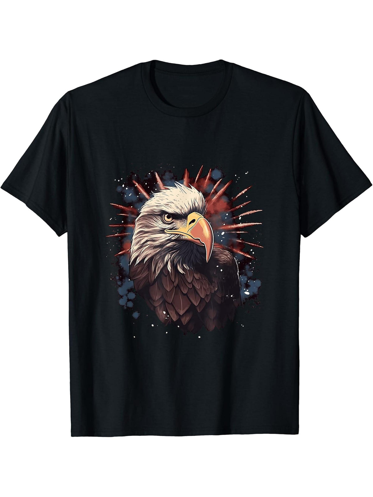 Sea Eagle US Flag Patriotic 4th Of July With Bald Eagle T-Shirt 180G 100% Cotton Printed Round Neck Short-Sleeve T-Shirt, Gifts for Men Dad Husband Grandpa, S-XXXL, Black
