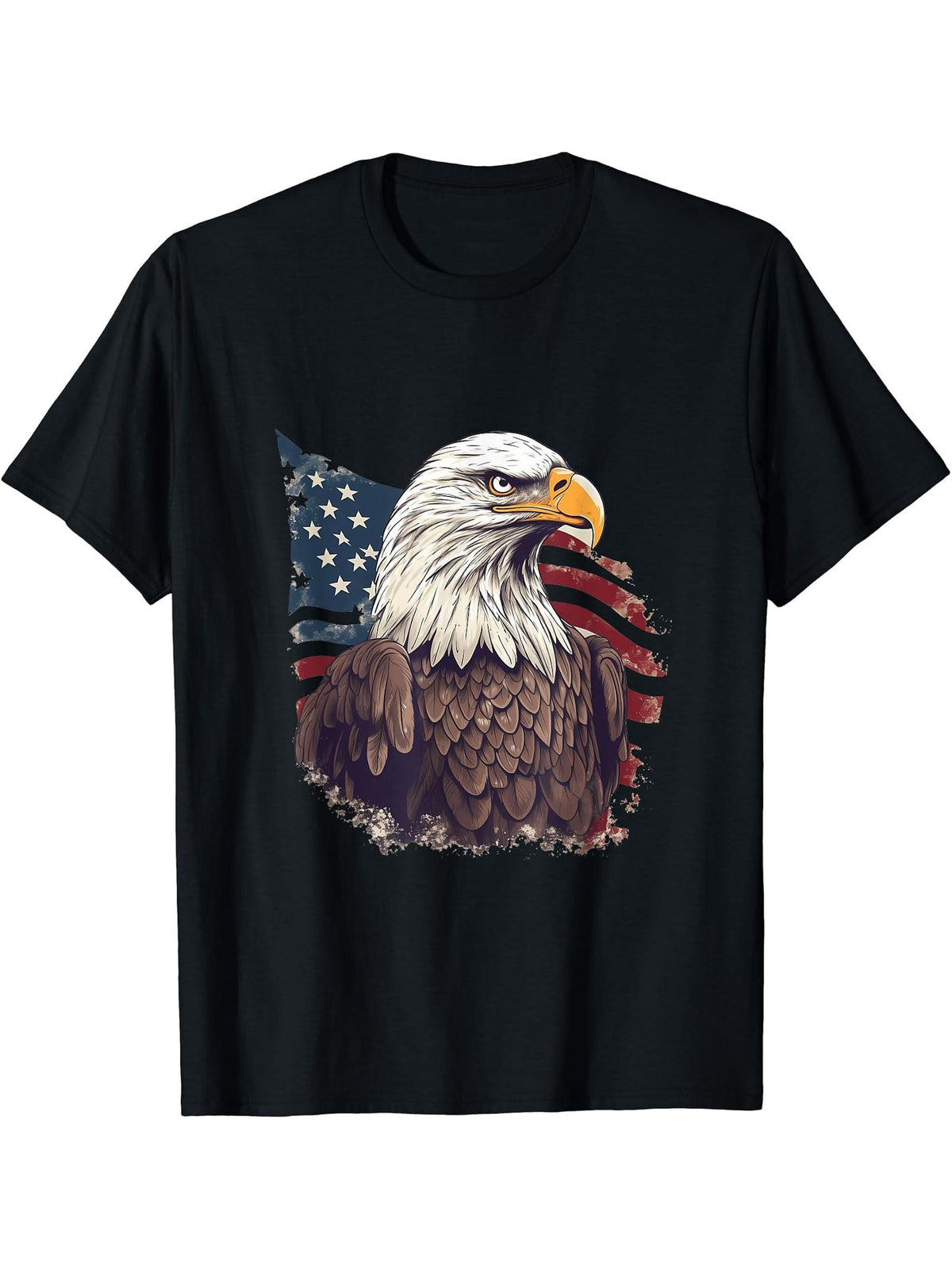 Sea Eagle US Flag Patriotic 4th Of July With Bald Eagle T-Shirt 180G 100% Cotton Printed Round Neck Short-Sleeve T-Shirt, Gifts for Men Dad Husband Grandpa, S-XXXL, Black