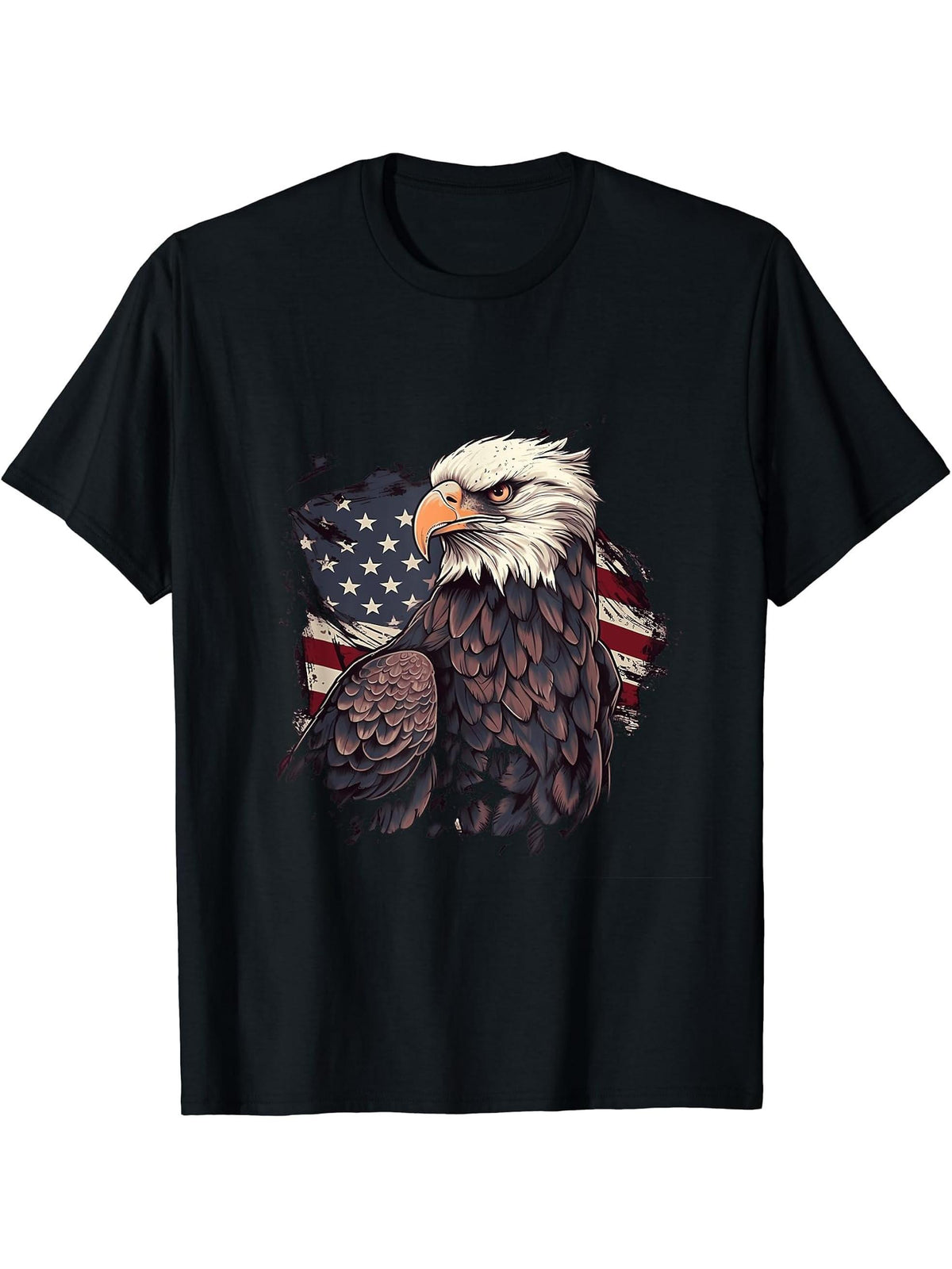 Sea Eagle US Flag Patriotic 4th Of July With Bald Eagle T-Shirt 180G 100% Cotton Printed Round Neck Short-Sleeve T-Shirt, Gifts for Men Dad Husband Grandpa, S-XXXL, Black