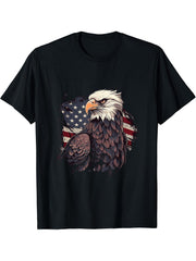 Sea Eagle US Flag Patriotic 4th Of July With Bald Eagle T-Shirt 180G 100% Cotton Printed Round Neck Short-Sleeve T-Shirt, Gifts for Men Dad Husband Grandpa, S-XXXL, Black