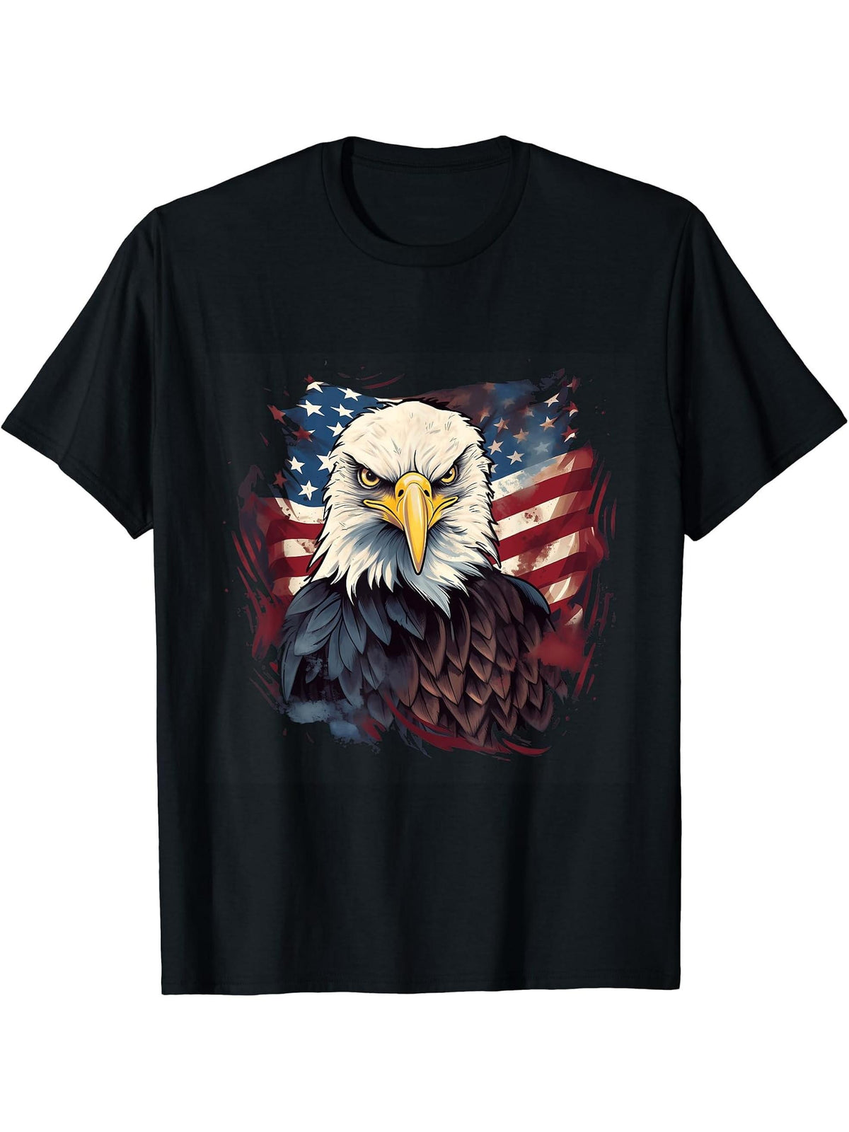 Sea Eagle US Flag Patriotic 4th Of July With Bald Eagle T-Shirt 180G 100% Cotton Printed Round Neck Short-Sleeve T-Shirt, Gifts for Men Dad Husband Grandpa, S-XXXL, Black