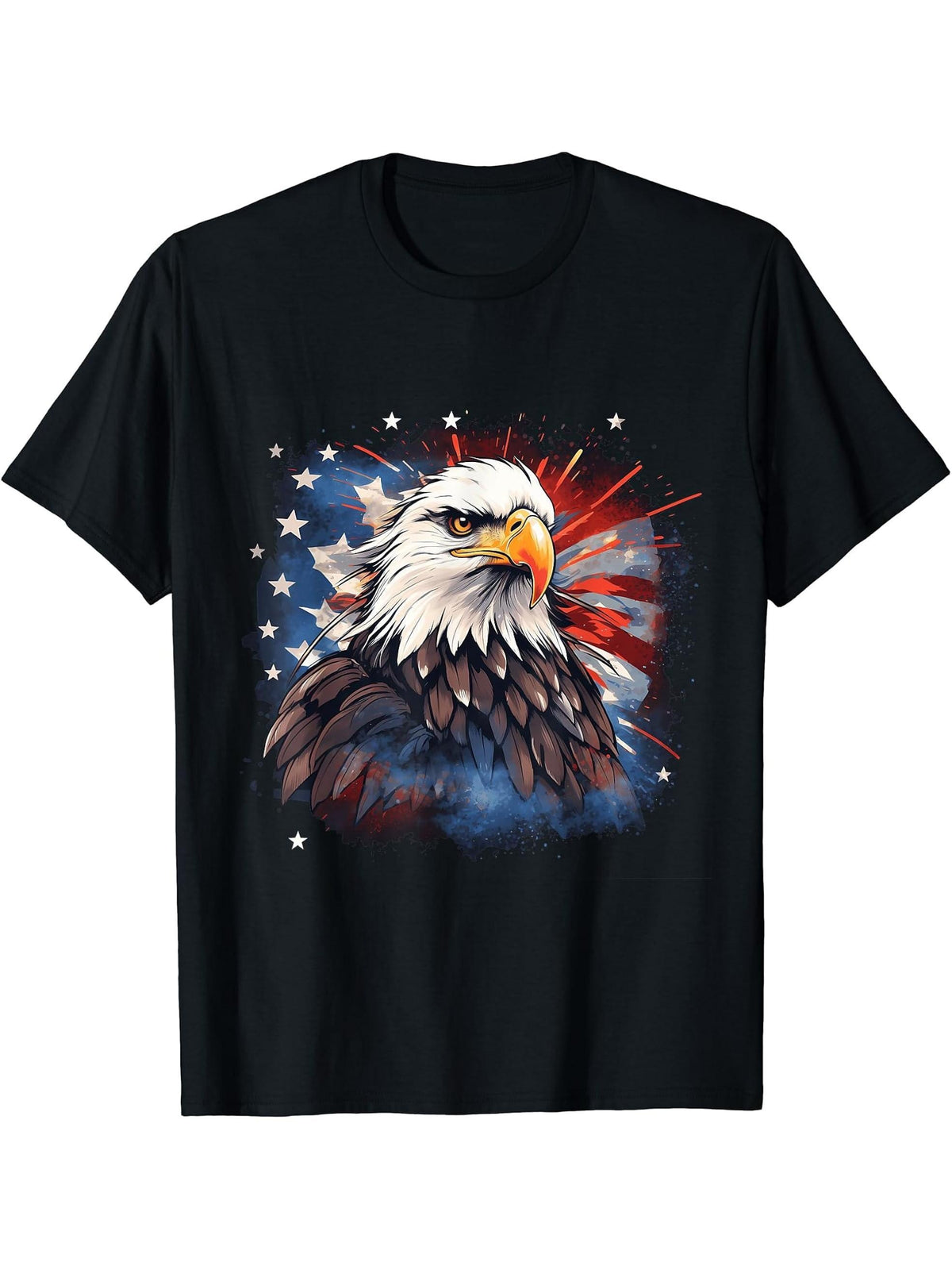 Sea Eagle US Flag Patriotic 4th Of July With Bald Eagle T-Shirt 180G 100% Cotton Printed Round Neck Short-Sleeve T-Shirt, Gifts for Men Dad Husband Grandpa, S-XXXL, Black