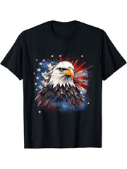 Sea Eagle US Flag Patriotic 4th Of July With Bald Eagle T-Shirt 180G 100% Cotton Printed Round Neck Short-Sleeve T-Shirt, Gifts for Men Dad Husband Grandpa, S-XXXL, Black