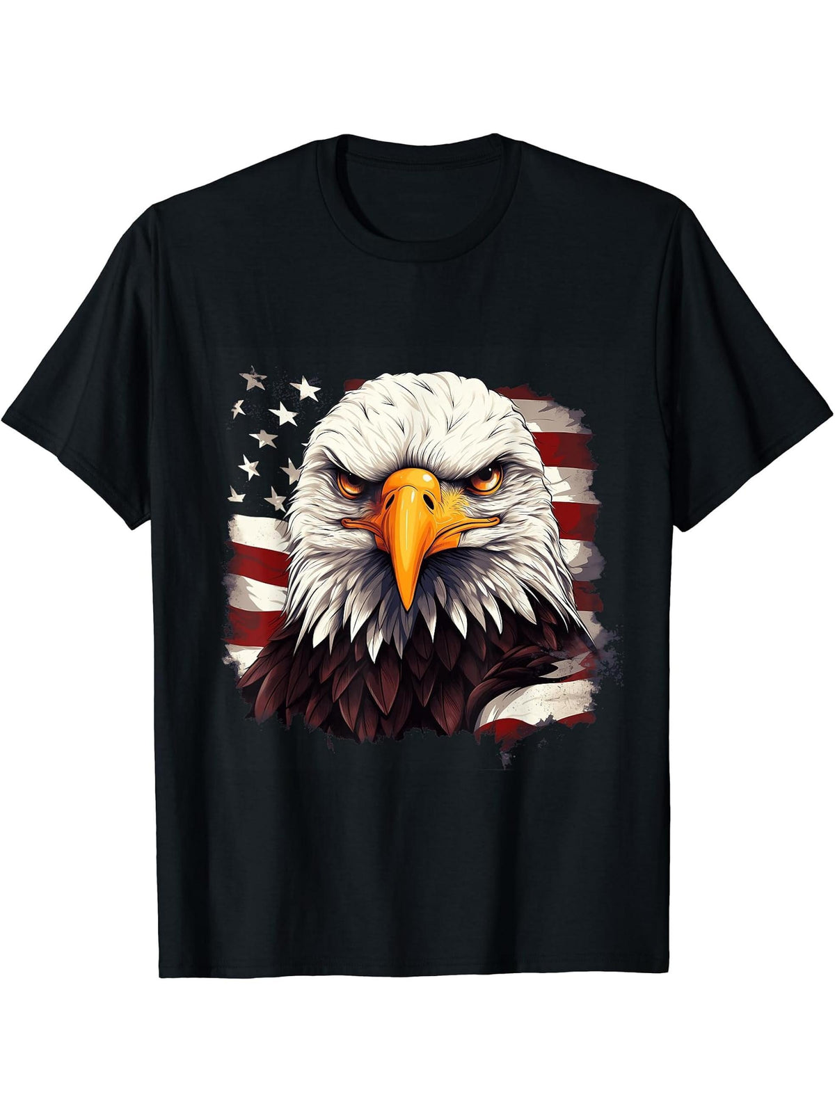 Sea Eagle US Flag Patriotic 4th Of July With Bald Eagle T-Shirt 180G 100% Cotton Printed Round Neck Short-Sleeve T-Shirt, Gifts for Men Dad Husband Grandpa, S-XXXL, Black