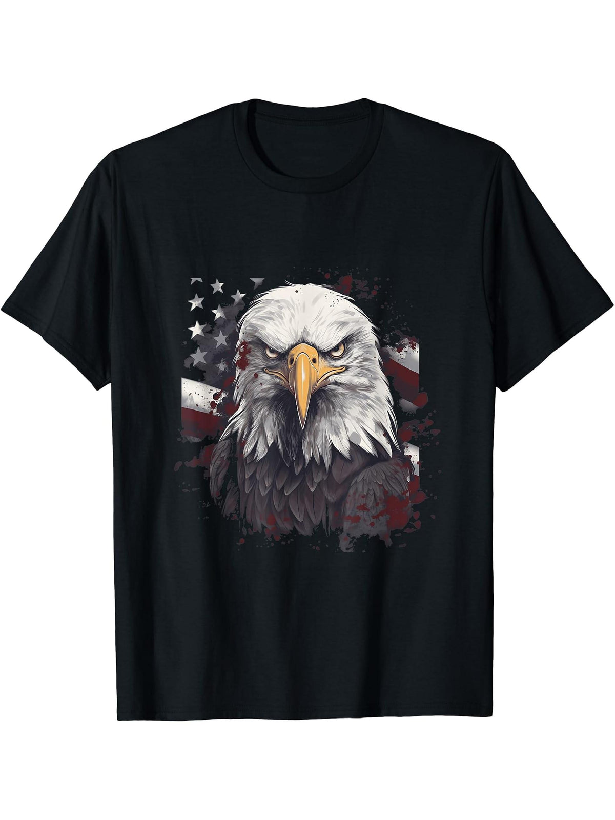 Sea Eagle US Flag Patriotic 4th Of July With Bald Eagle T-Shirt 180G 100% Cotton Printed Round Neck Short-Sleeve T-Shirt, Gifts for Men Dad Husband Grandpa, S-XXXL, Black