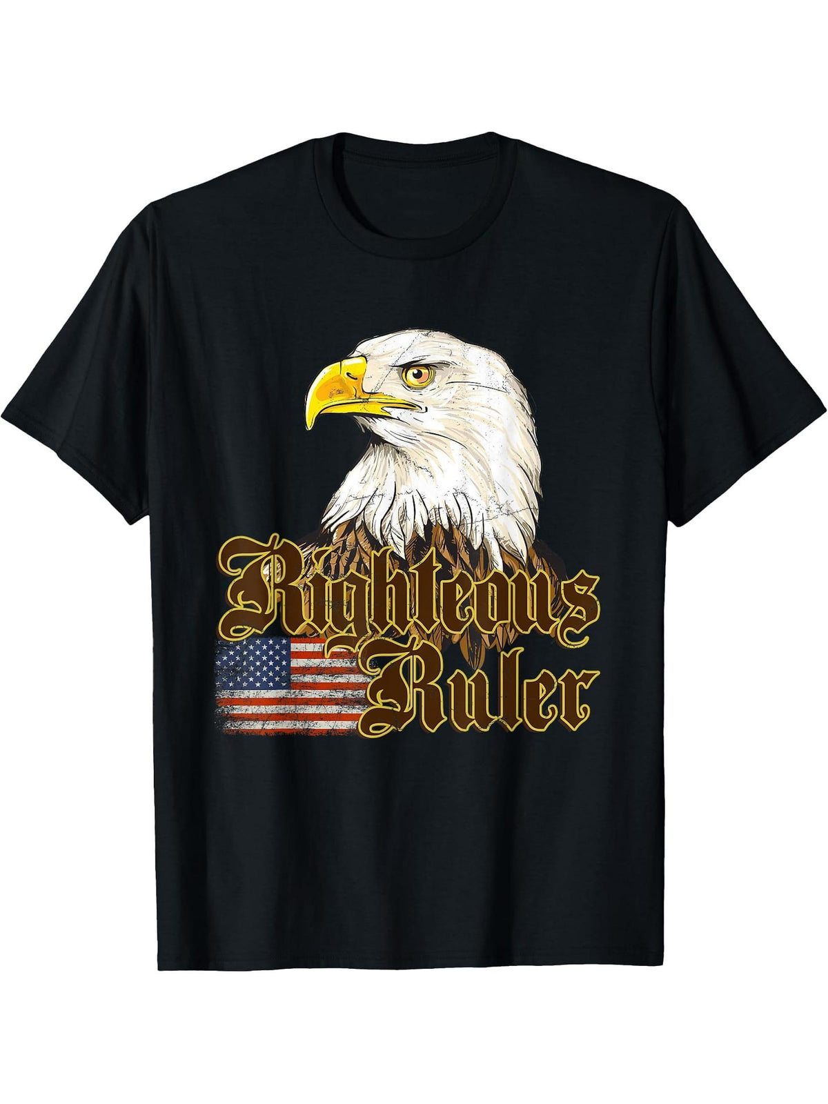 Bald Eagle USA Flag T-Shirt 180G 100% Cotton Printed Round Neck Short-Sleeve T-Shirt, Gifts for Men Dad Husband Grandpa, S-XXXL, Black