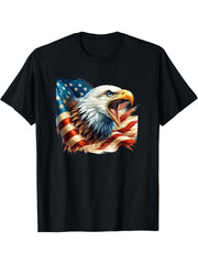Majestic American Bald Eagle Emerging from the US Flag T-Shirt 180G 100% Cotton Printed Round Neck Short-Sleeve T-Shirt, Gifts for Men Dad Husband Grandpa, S-XXXL, Black