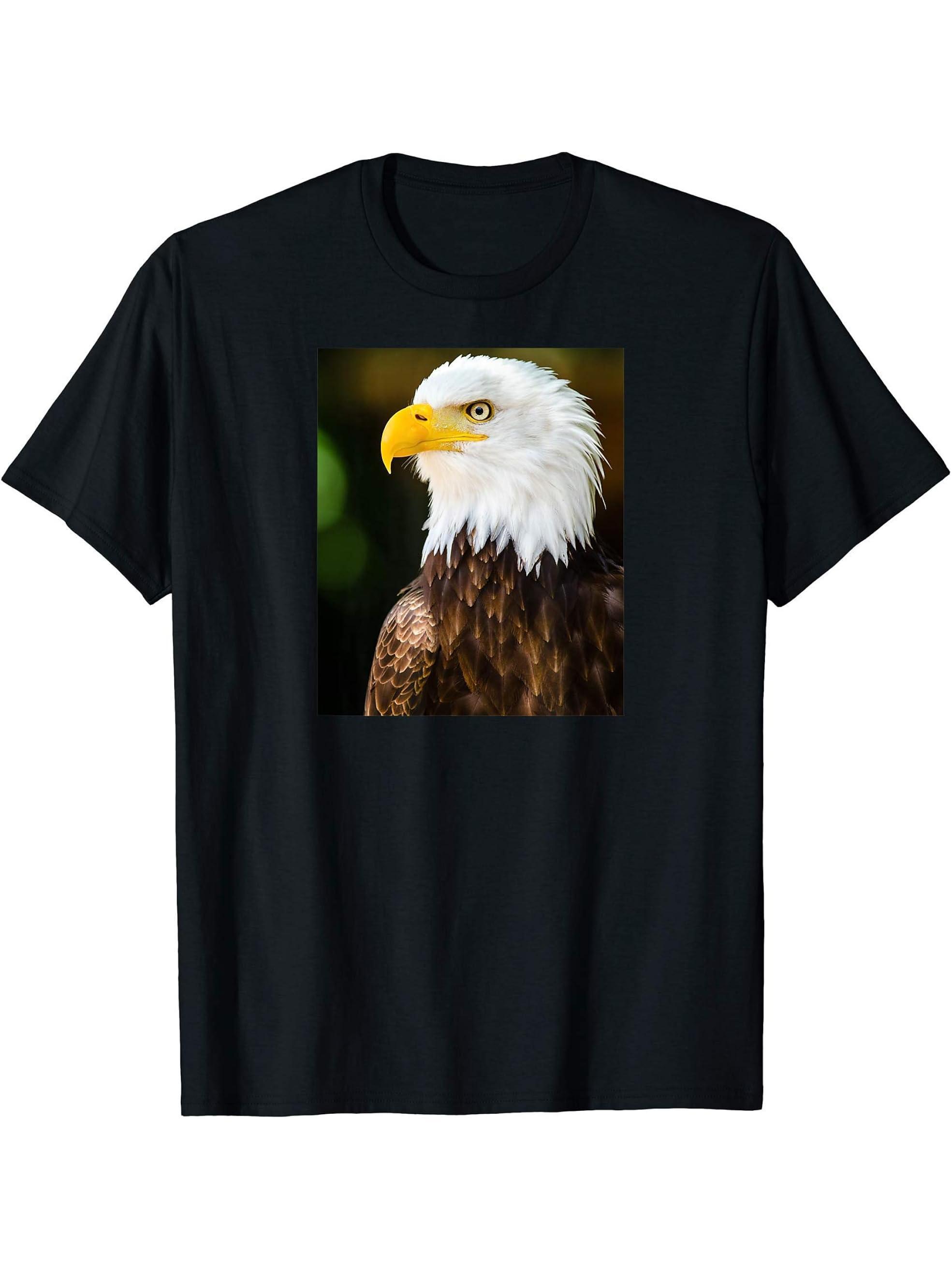 Bald Eagle Symbol of American Strength and Freedom T-Shirt 180G 100% Cotton Printed Round Neck Short-Sleeve T-Shirt, Gifts for Men Dad Husband Grandpa, S-XXXL, Black
