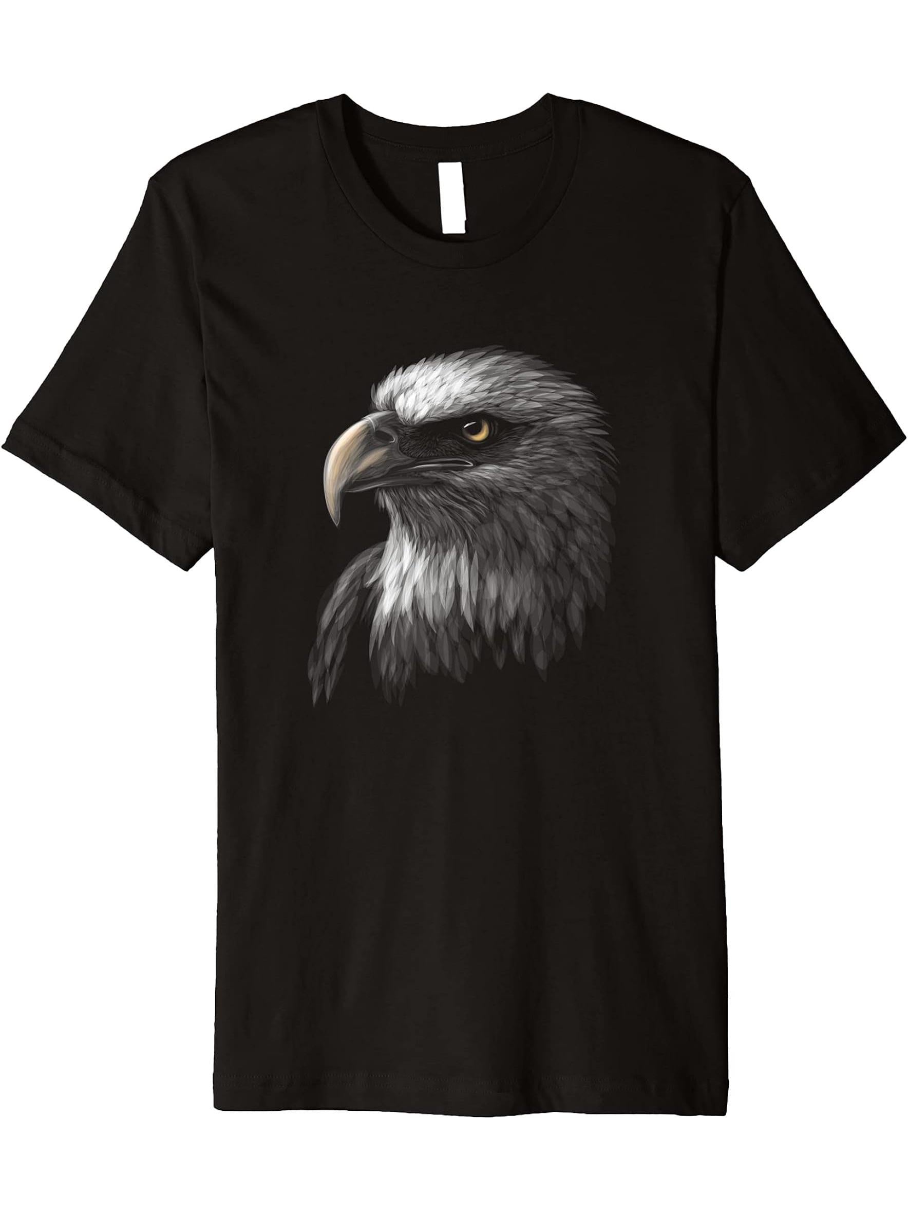 American Bald Eagle Face Premium T-Shirt 180G 100% Cotton Printed Round Neck Short-Sleeve T-Shirt, Gifts for Men Dad Husband Grandpa, S-XXXL, Black