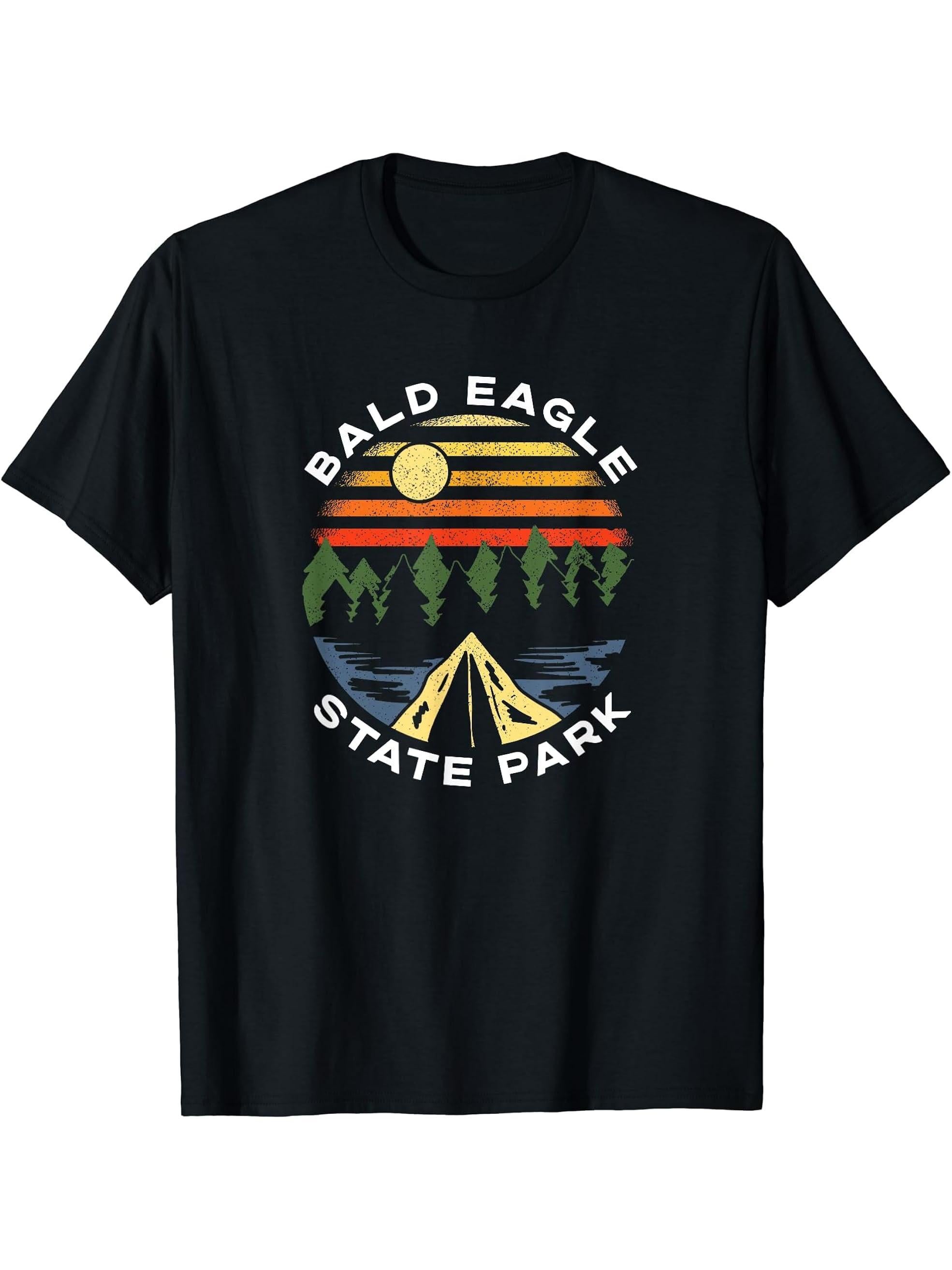 Bald Eagle State Park Pennsylvania Forest PA Vacation T-Shirt 180G 100% Cotton Printed Round Neck Short-Sleeve T-Shirt, Gifts for Men Dad Husband Grandpa, S-XXXL, Black
