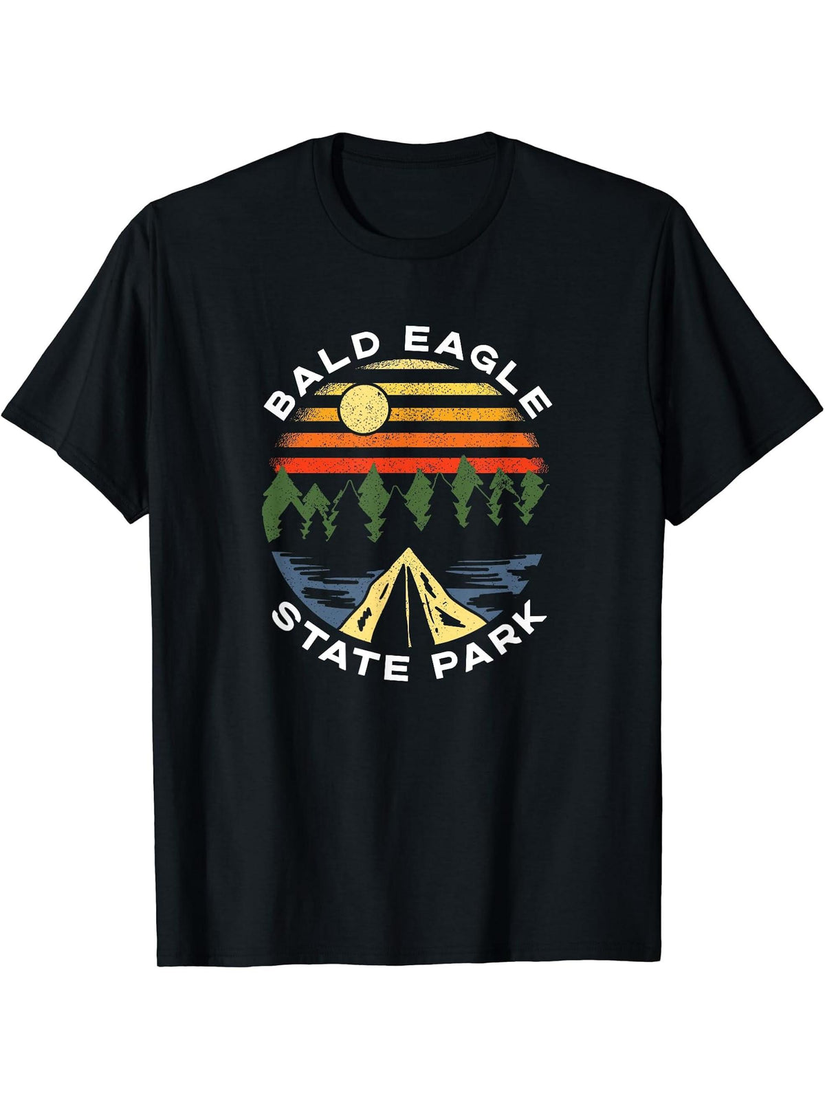 Bald Eagle State Park Pennsylvania Forest PA Vacation T-Shirt 180G 100% Cotton Printed Round Neck Short-Sleeve T-Shirt, Gifts for Men Dad Husband Grandpa, S-XXXL, Black