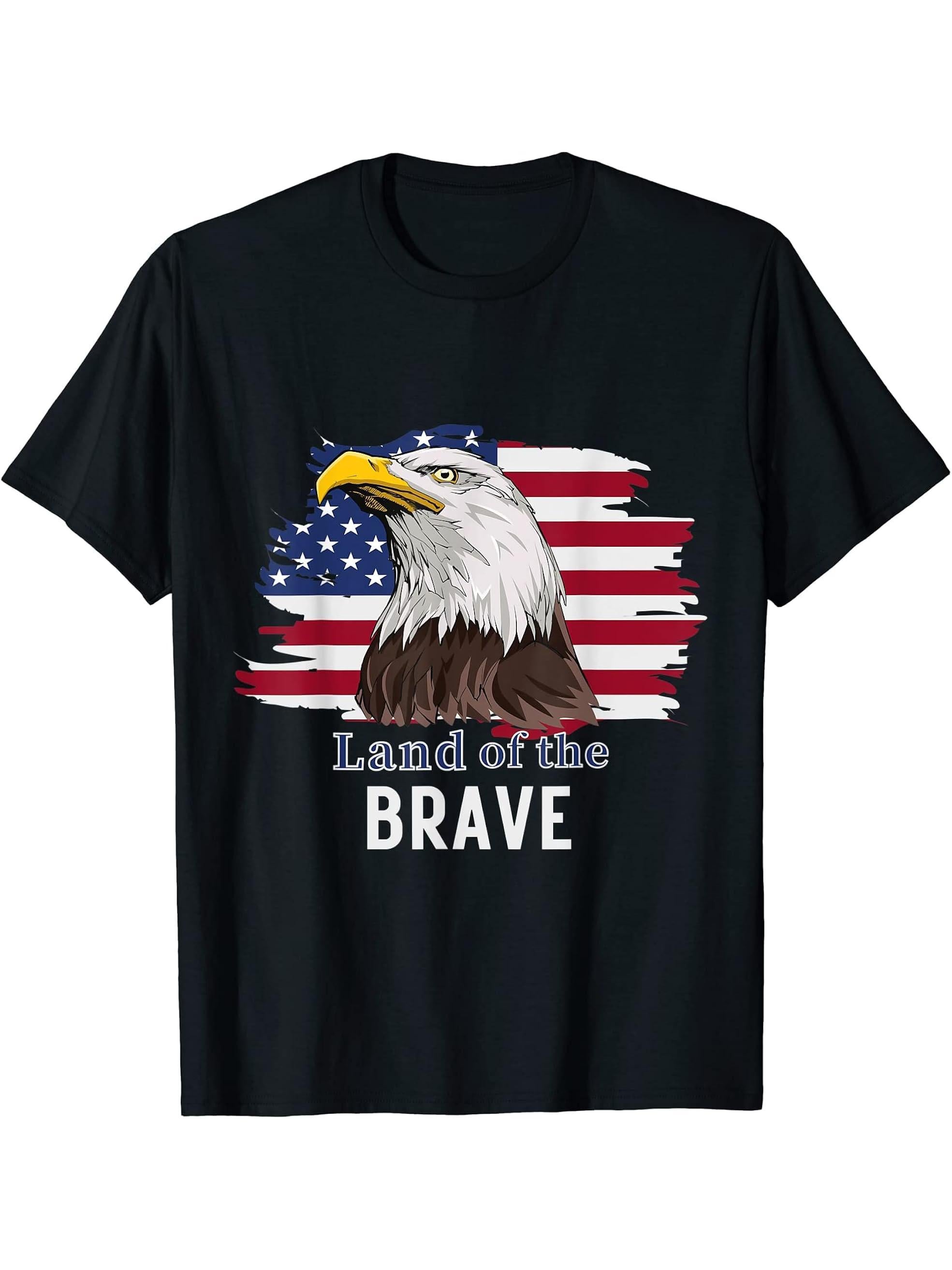 4th of July T-Shirt 180G 100% Cotton Printed Round Neck Short-Sleeve T-Shirt, Gifts for Men Dad Husband Grandpa, S-XXXL, Black