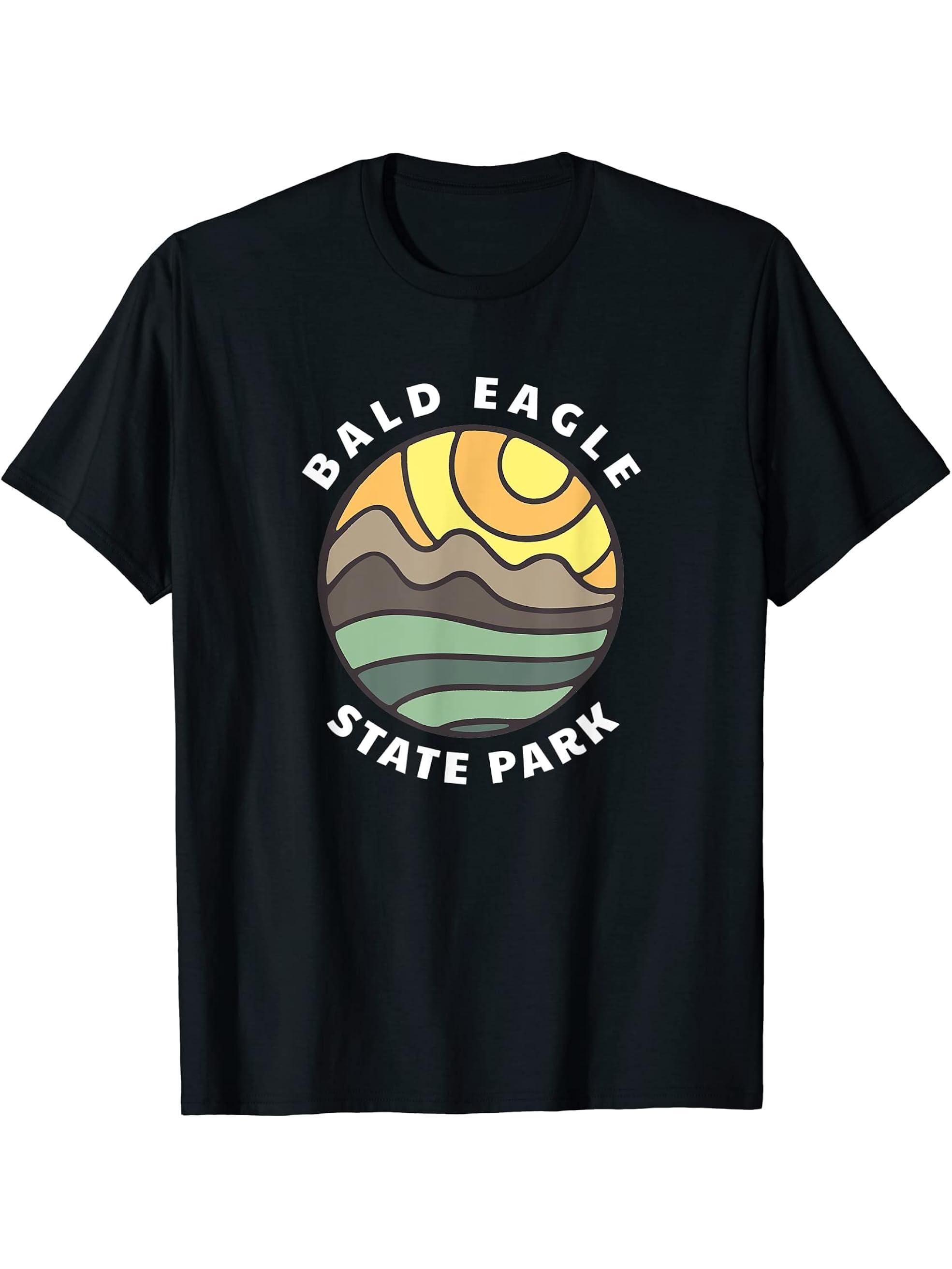 Bald Eagle State Park Pennsylvania Mountains PA Souvenir T-Shirt 180G 100% Cotton Printed Round Neck Short-Sleeve T-Shirt, Gifts for Men Dad Husband Grandpa, S-XXXL, Black