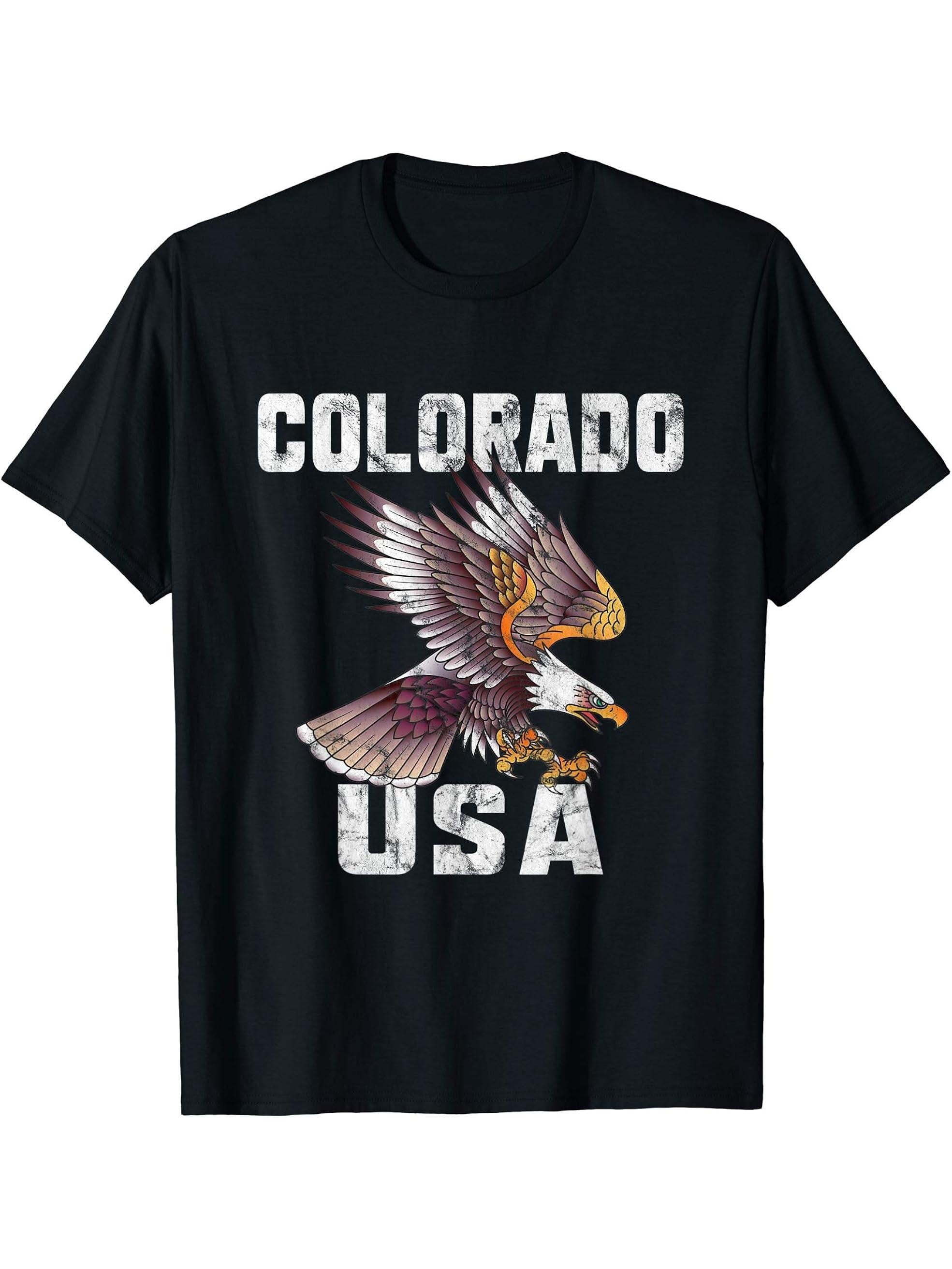 Retro Distressed Colorado USA Bald Eagle Gift T-Shirt 180G 100% Cotton Printed Round Neck Short-Sleeve T-Shirt, Gifts for Men Dad Husband Grandpa, S-XXXL, Black
