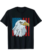 Proud American Bald Eagle Freedom USA Flag 4th Of July Eagle T-Shirt 180G 100% Cotton Printed Round Neck Short-Sleeve T-Shirt, Gifts for Men Dad Husband Grandpa, S-XXXL, Black