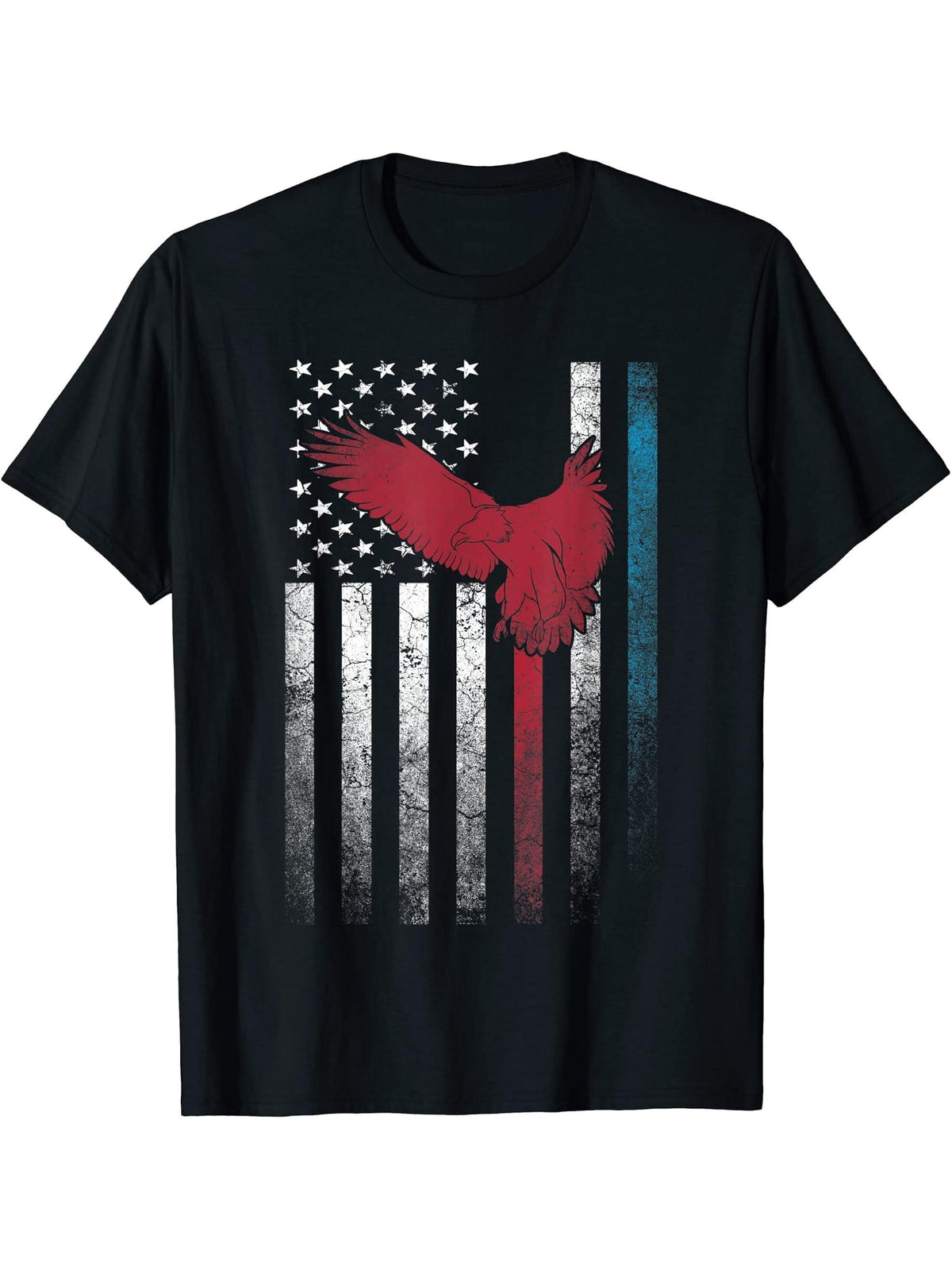 Bald Eagle Bird 4th of July Gift American Flag USA - America T-Shirt 180G 100% Cotton Printed Round Neck Short-Sleeve T-Shirt, Gifts for Men Dad Husband Grandpa, S-XXXL, Black