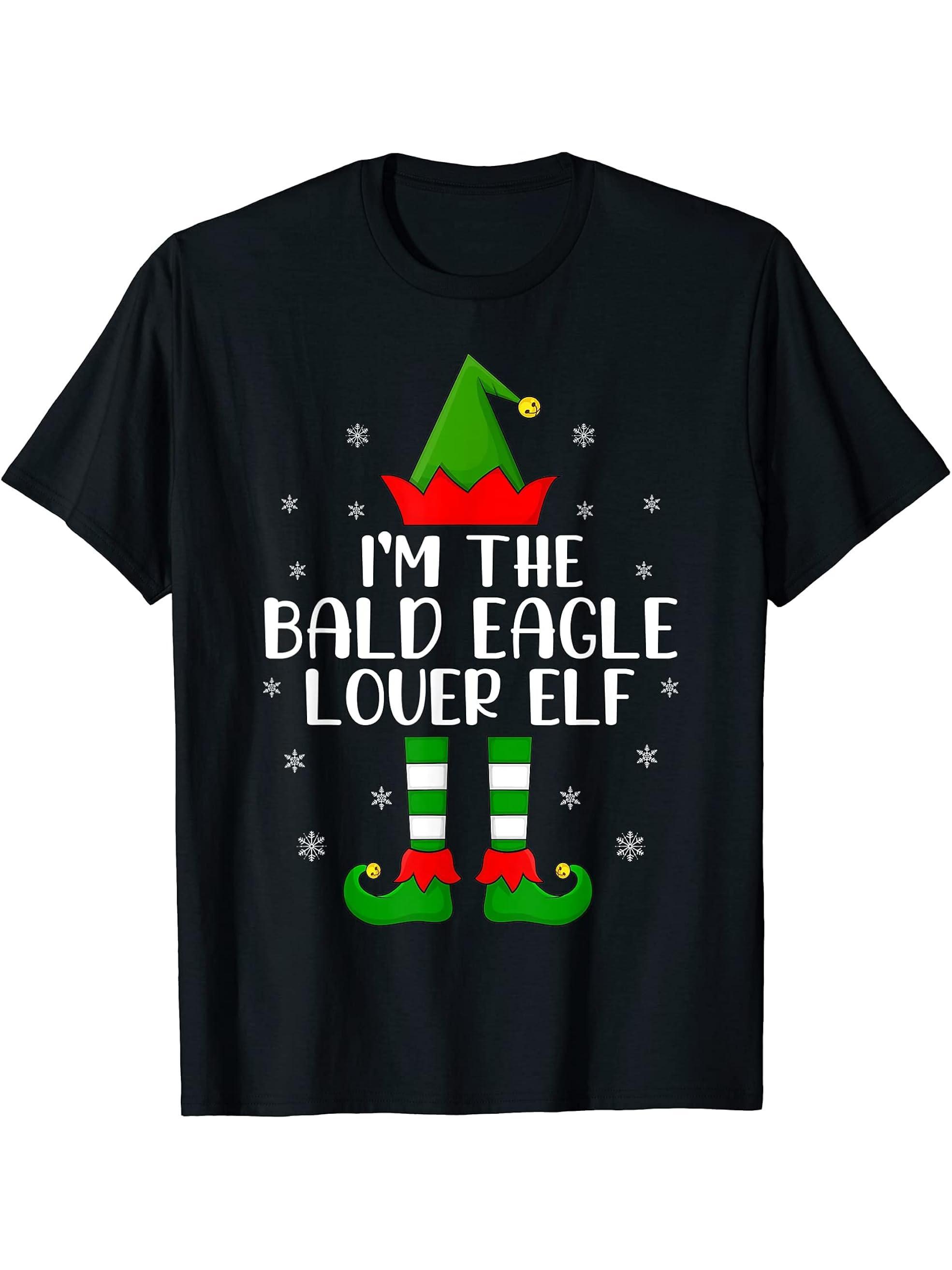 Matching Family Funny I'm The Bald Eagle Lover Elf Christmas T-Shirt 180G 100% Cotton Printed Round Neck Short-Sleeve T-Shirt, Gifts for Men Dad Husband Grandpa, S-XXXL, Black