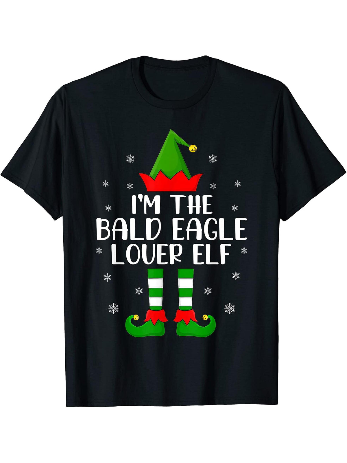 Matching Family Funny I'm The Bald Eagle Lover Elf Christmas T-Shirt 180G 100% Cotton Printed Round Neck Short-Sleeve T-Shirt, Gifts for Men Dad Husband Grandpa, S-XXXL, Black