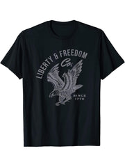 Patriotic Bald Eagle for 4th of July T-Shirt 180G 100% Cotton Printed Round Neck Short-Sleeve T-Shirt, Gifts for Men Dad Husband Grandpa, S-XXXL, Black