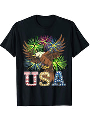 USA Bald Eagle T-Shirt 180G 100% Cotton Printed Round Neck Short-Sleeve T-Shirt, Gifts for Men Dad Husband Grandpa, S-XXXL, Black