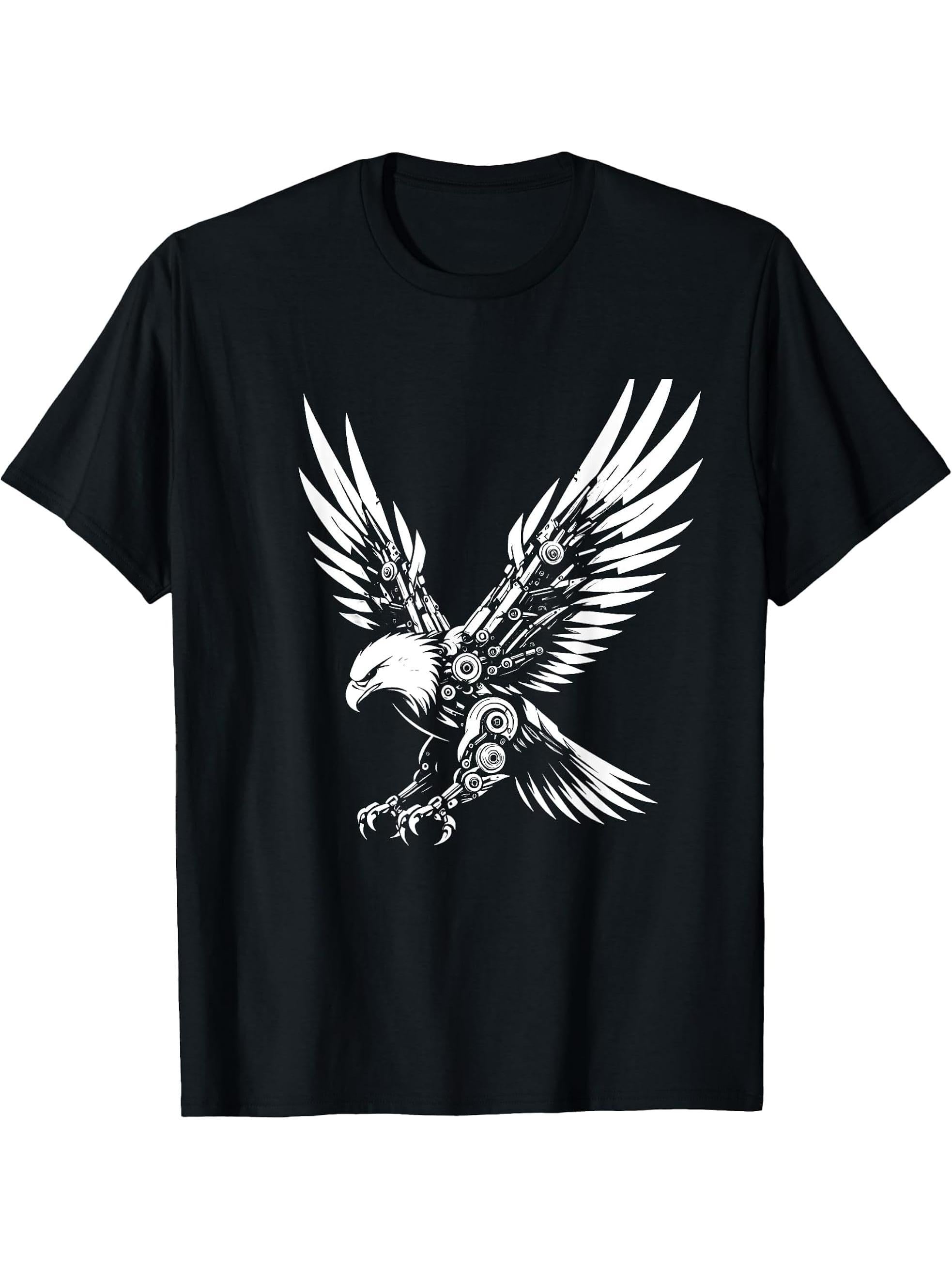 Bald Eagle Robotics Mech Sci-Fi Cyberpunk T-Shirt 180G 100% Cotton Printed Round Neck Short-Sleeve T-Shirt, Gifts for Men Dad Husband Grandpa, S-XXXL, Black