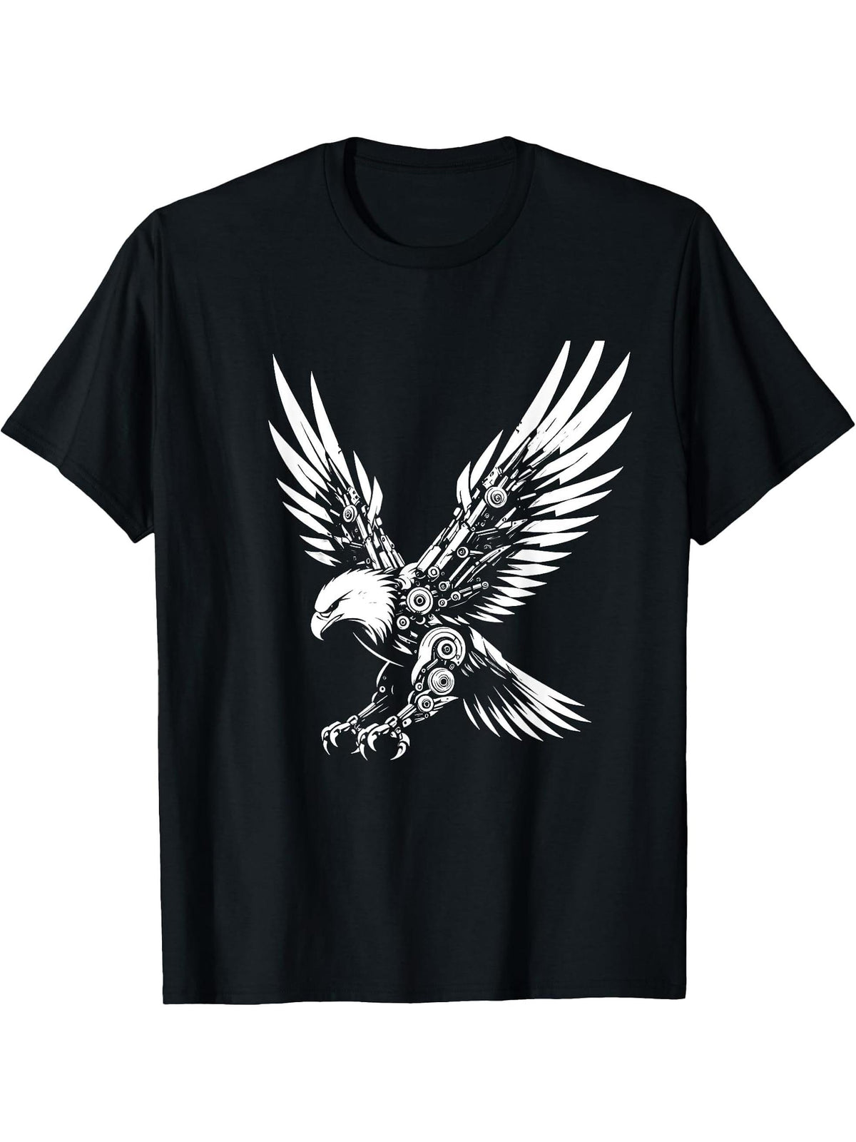 Bald Eagle Robotics Mech Sci-Fi Cyberpunk T-Shirt 180G 100% Cotton Printed Round Neck Short-Sleeve T-Shirt, Gifts for Men Dad Husband Grandpa, S-XXXL, Black