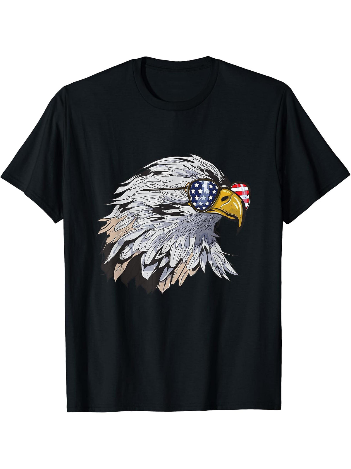 American Bald Eagle USA Flag Art Military Country T-Shirt 180G 100% Cotton Printed Round Neck Short-Sleeve T-Shirt, Gifts for Men Dad Husband Grandpa, S-XXXL, Black