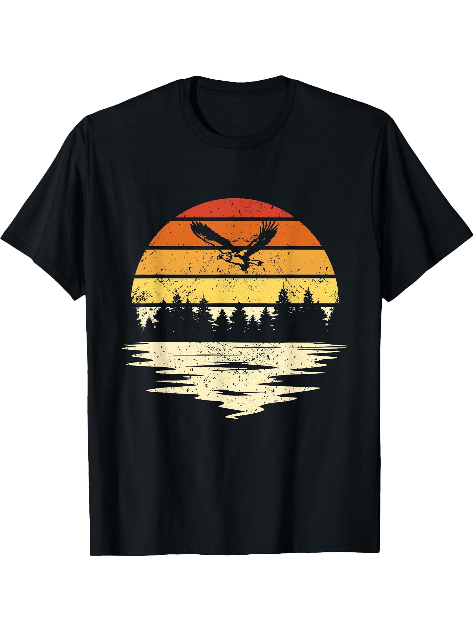 Cool Retro Vintage Flying Bird Bald Eagle T-Shirt 180G 100% Cotton Printed Round Neck Short-Sleeve T-Shirt, Gifts for Men Dad Husband Grandpa, S-XXXL, Black