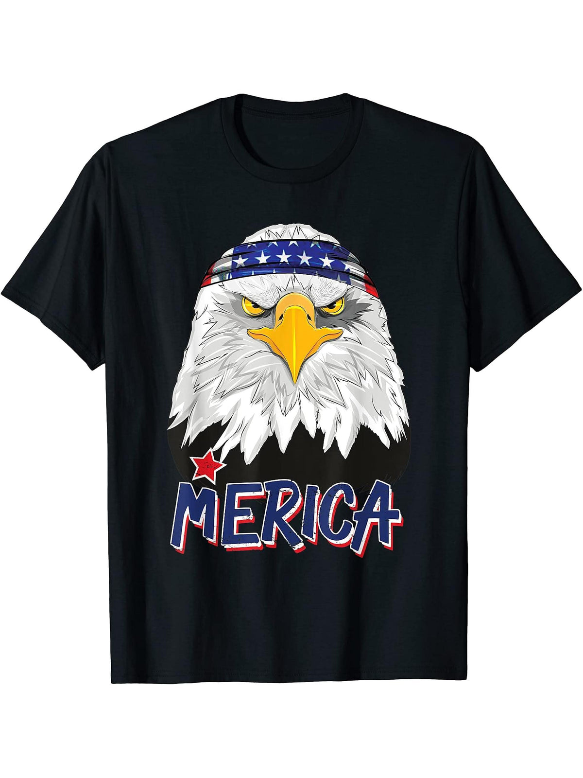 American Bald Eagle Patriotic Merica 4th Of July USA Bandana T-Shirt 180G 100% Cotton Printed Round Neck Short-Sleeve T-Shirt, Gifts for Men Dad Husband Grandpa, S-XXXL, Black
